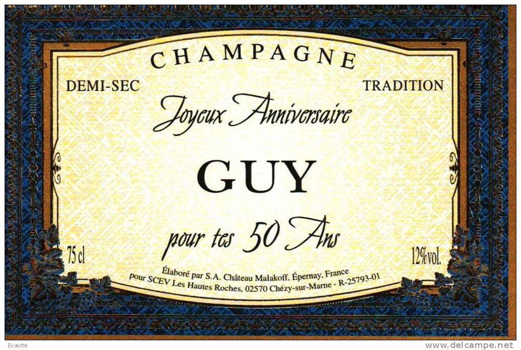 Couples Etiquette Champagne Elabore Par Chateau Malakoff Joyeux Anniversaire Guy Pour Tes 50 Ans